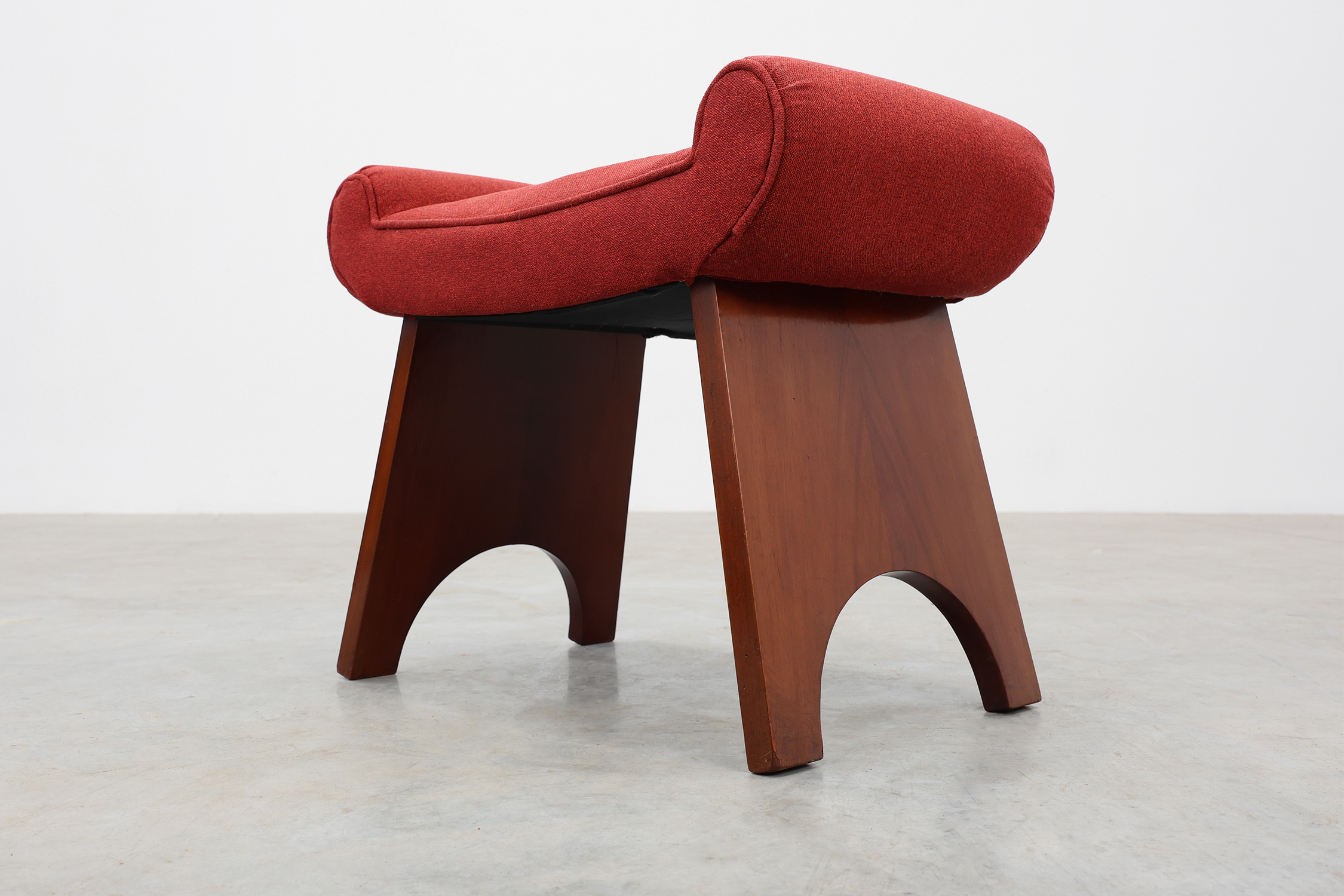 Art Deco Red Reupholstered Stool, Belgium ca. 1920 thumbnail